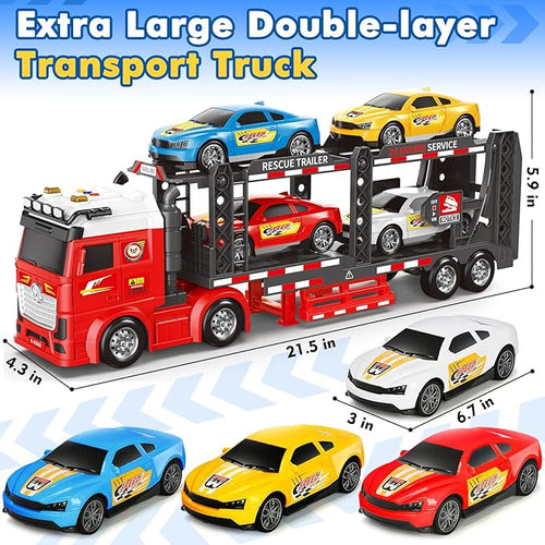 Double Layer Race Truck Toy with 4 Racing Cars
